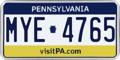 PA license plate MYE4765