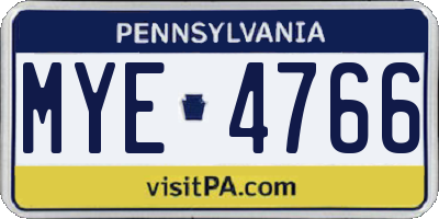 PA license plate MYE4766