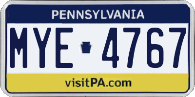 PA license plate MYE4767