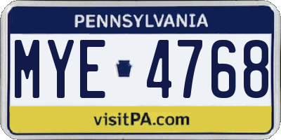 PA license plate MYE4768