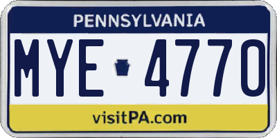 PA license plate MYE4770