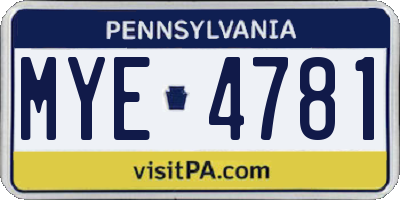 PA license plate MYE4781
