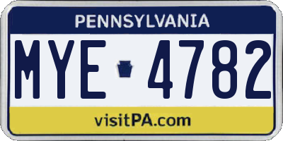 PA license plate MYE4782