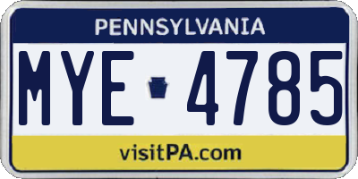 PA license plate MYE4785
