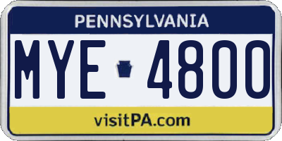 PA license plate MYE4800