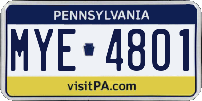 PA license plate MYE4801