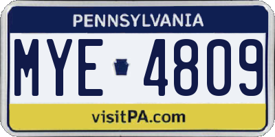 PA license plate MYE4809