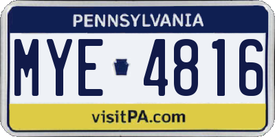 PA license plate MYE4816