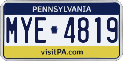 PA license plate MYE4819