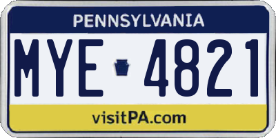 PA license plate MYE4821