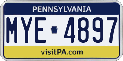 PA license plate MYE4897