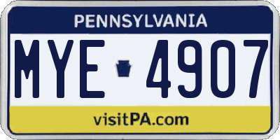 PA license plate MYE4907