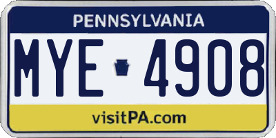 PA license plate MYE4908