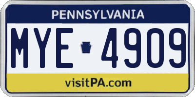 PA license plate MYE4909