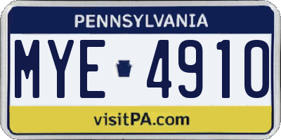 PA license plate MYE4910