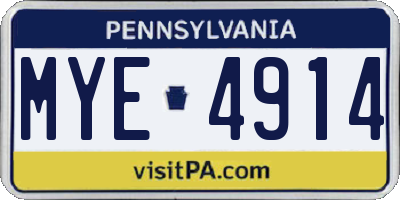 PA license plate MYE4914