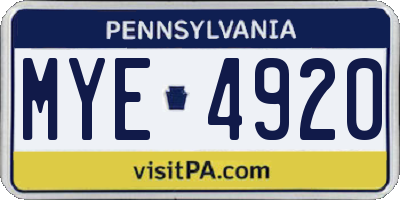PA license plate MYE4920