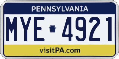 PA license plate MYE4921