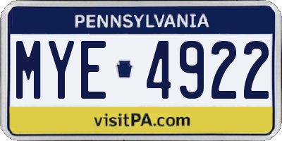 PA license plate MYE4922