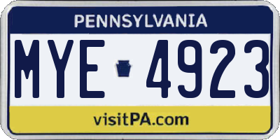 PA license plate MYE4923