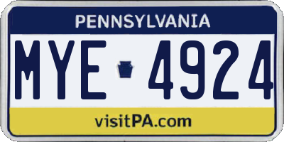PA license plate MYE4924