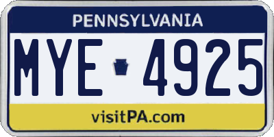 PA license plate MYE4925