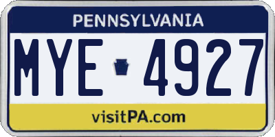 PA license plate MYE4927
