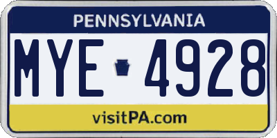 PA license plate MYE4928