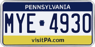 PA license plate MYE4930