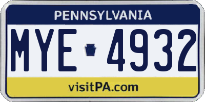 PA license plate MYE4932