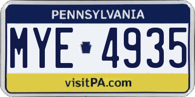 PA license plate MYE4935