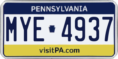 PA license plate MYE4937