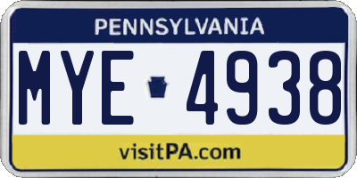 PA license plate MYE4938