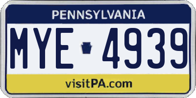 PA license plate MYE4939