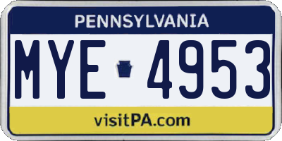 PA license plate MYE4953