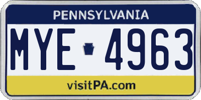 PA license plate MYE4963