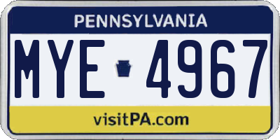 PA license plate MYE4967