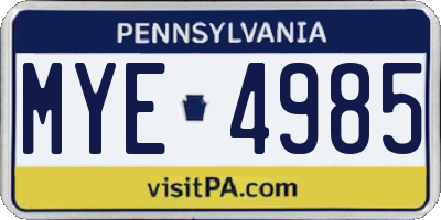 PA license plate MYE4985