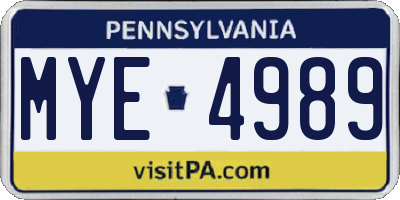 PA license plate MYE4989