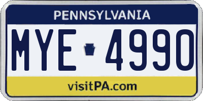 PA license plate MYE4990
