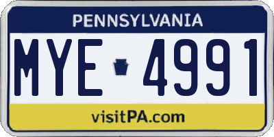 PA license plate MYE4991