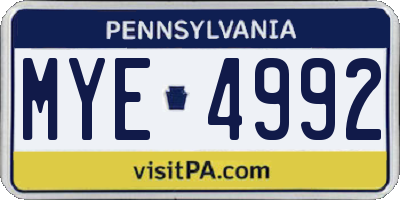 PA license plate MYE4992