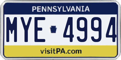 PA license plate MYE4994