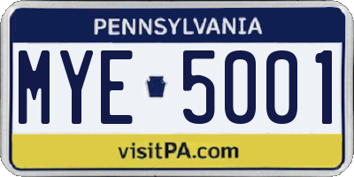 PA license plate MYE5001