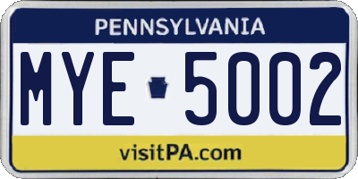 PA license plate MYE5002