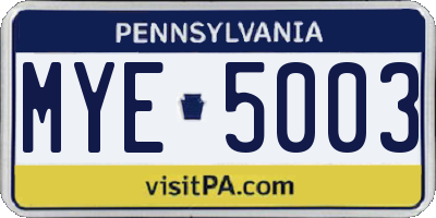 PA license plate MYE5003