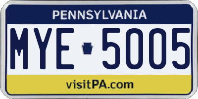PA license plate MYE5005