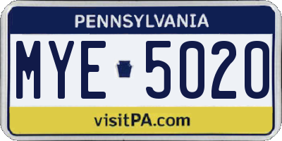PA license plate MYE5020