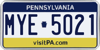 PA license plate MYE5021