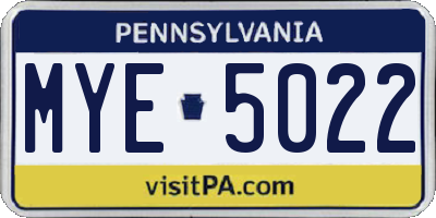 PA license plate MYE5022